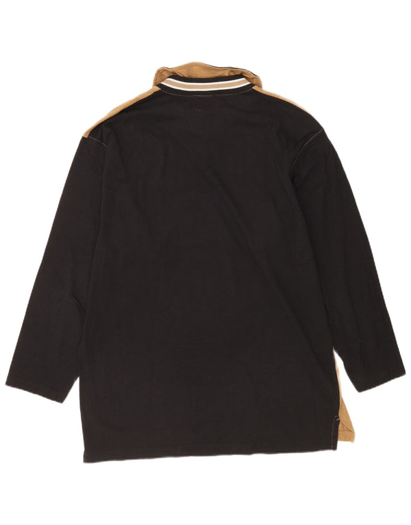Champion Mens Zip Neck Top Manga Longa Pequeno Bege Algodão Colourblock