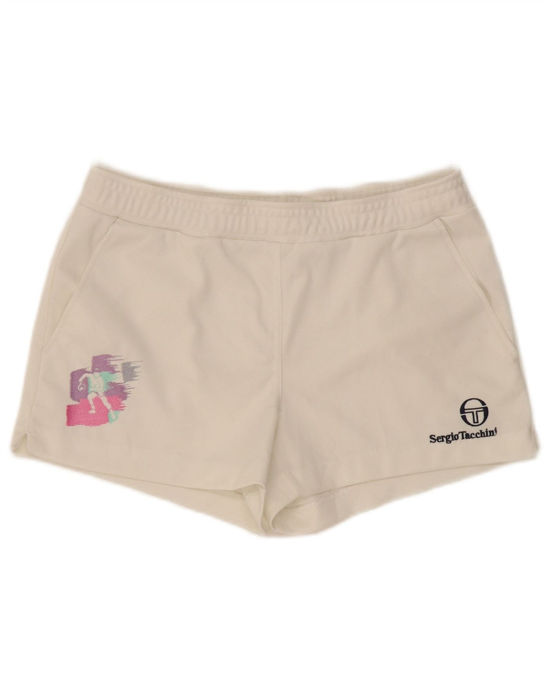 Sergio Tacchini Shorts masculino casual tamanho 36 W36 poliéster branco