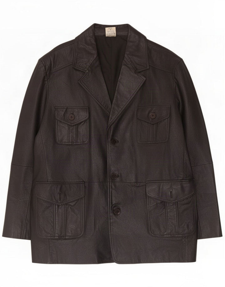 Jaqueta de couro masculina vintage UK 42 XL preta