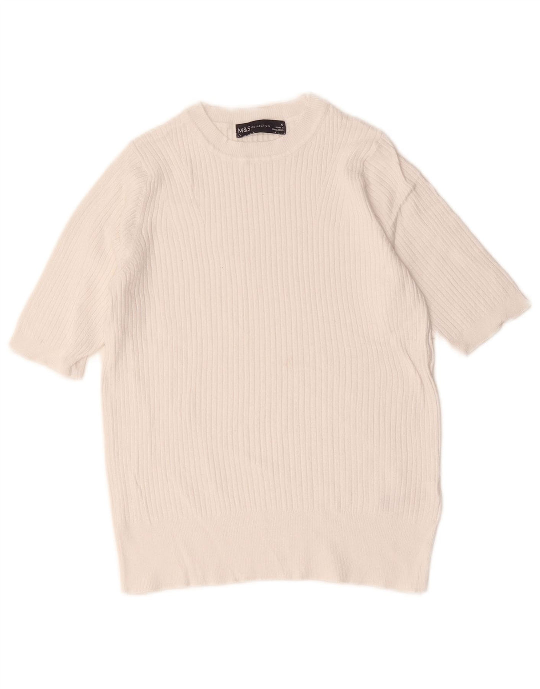 Suéter feminino Marks & Spencer com gola redonda e gola redonda Reino Unido 10 pequeno branco