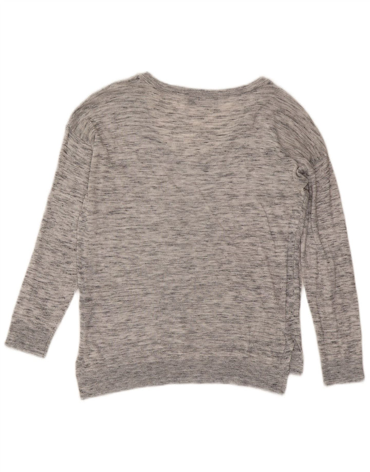 Suéter feminino Marks & Spencer com decote em V Reino Unido 8 pequeno cinza manchado