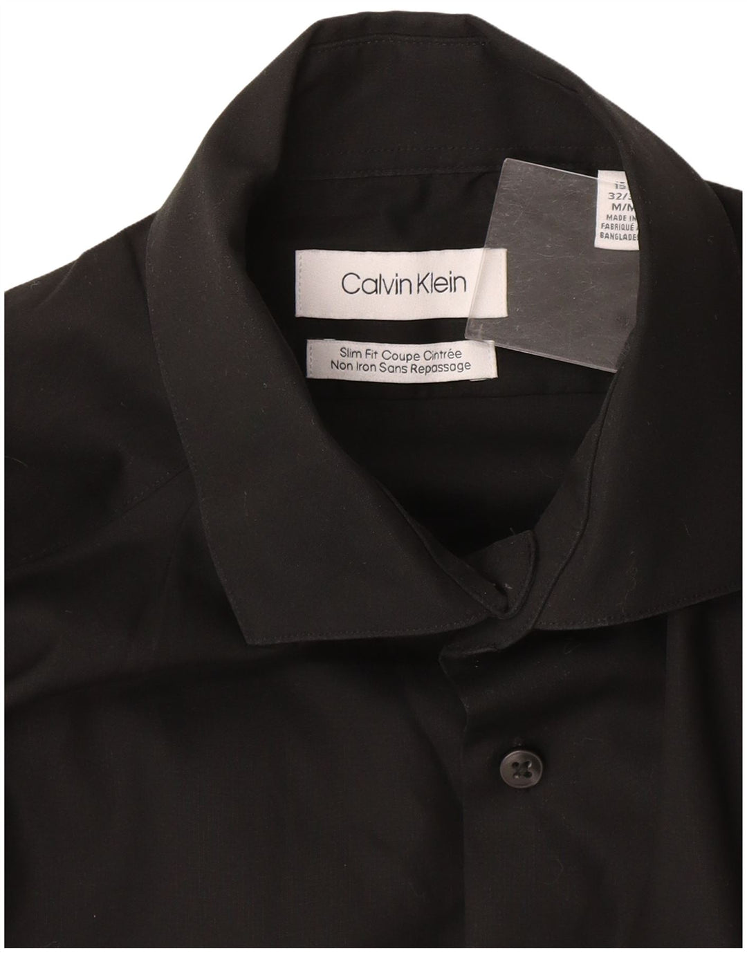 Camisa masculina Calvin Klein Slim Fit tamanho 15 1/2 algodão preto médio