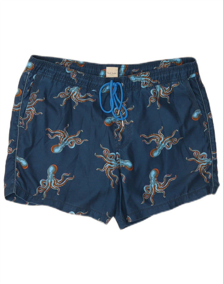 Shorts de banho masculino Paul Smith com padrão abstrato poliéster azul médio
