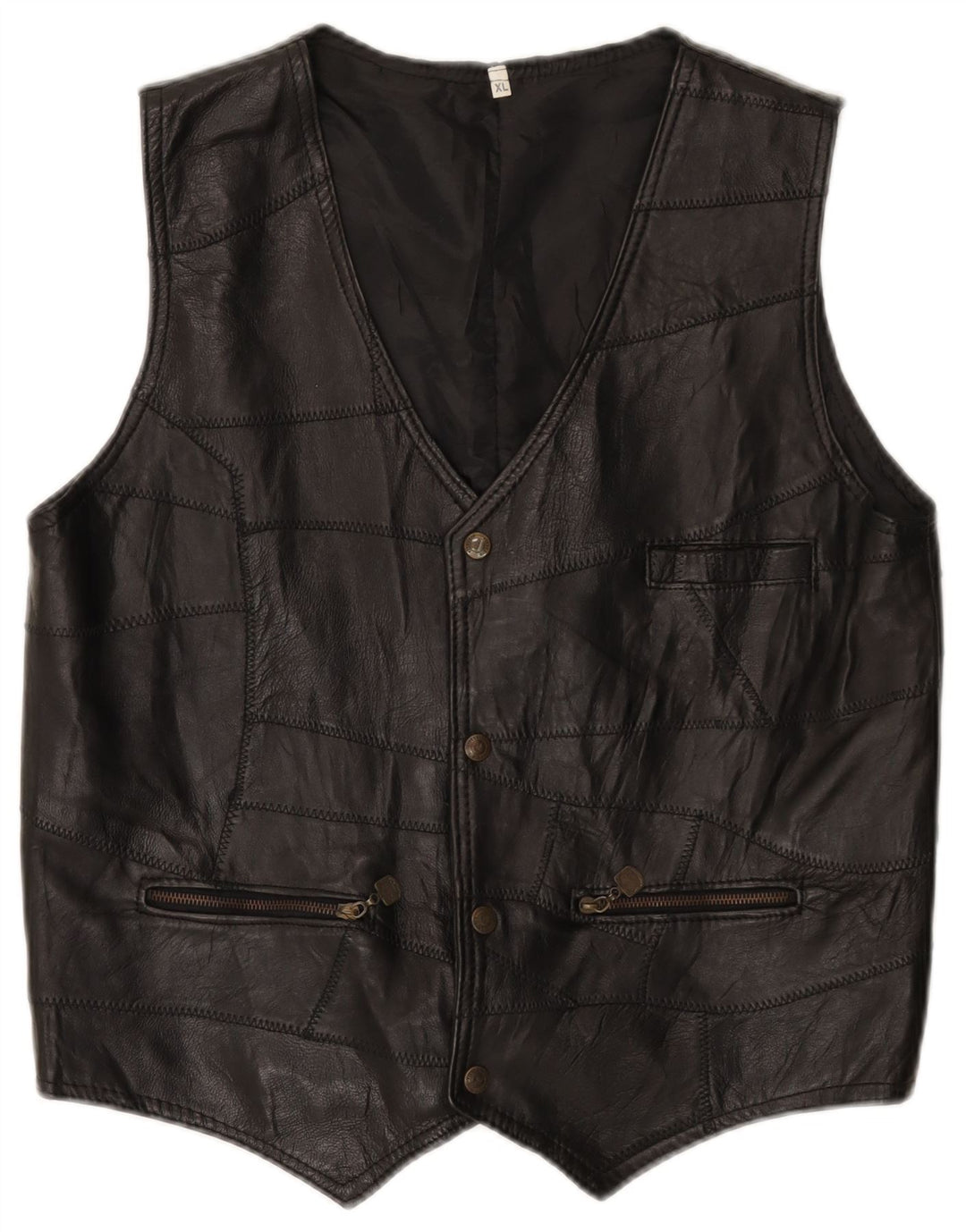 Colete de couro masculino vintage XL preto patchwork