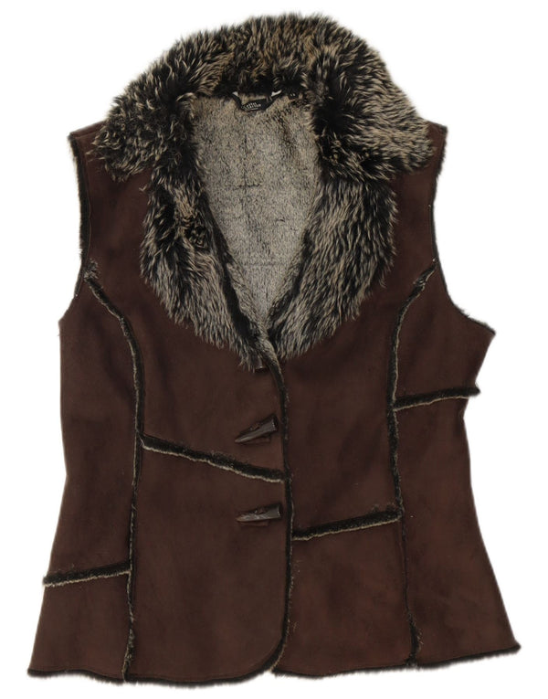 Debenhams Womens Sherpa Gilet UK 12 Poliéster Marrom Médio