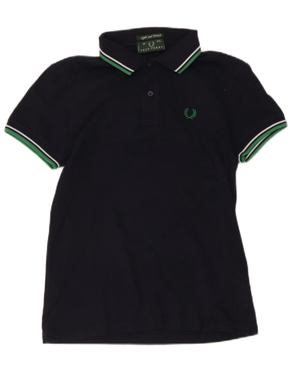 Camisa polo masculina Fred Perry pequena listrada azul marinho de algodão