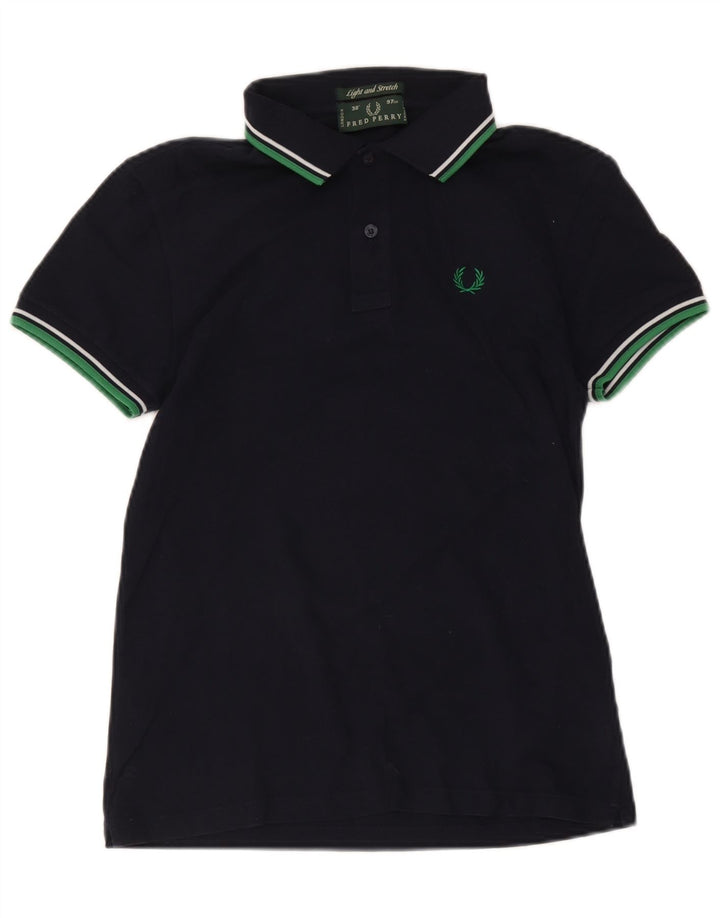 Camisa polo masculina Fred Perry pequena listrada azul marinho de algodão