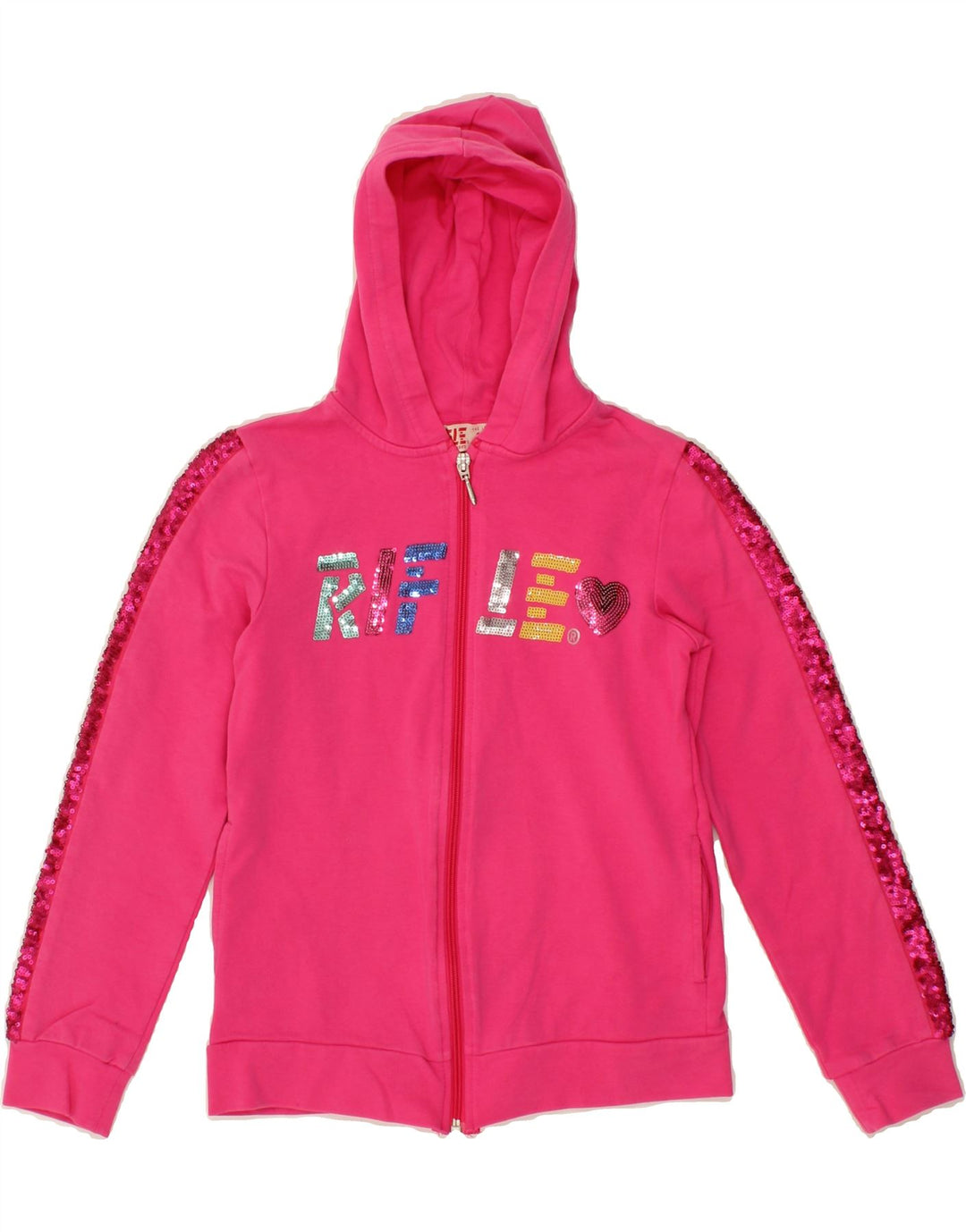 RIFLE Girls Graphic Zip Hoodie Sweater 9-10 Years Pink Cotton Vintage Rifle and Second-Hand Rifle from Messina Hembry 