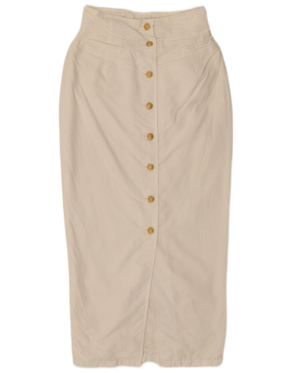 Saia midi feminina vintage UK 10 pequena W26 algodão branco
