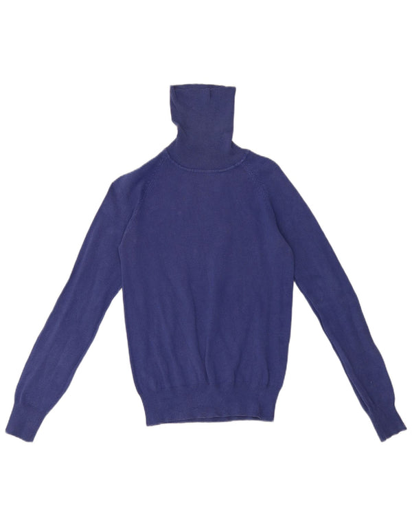 Suéter feminino Zara com gola redonda e algodão azul grande UK 14