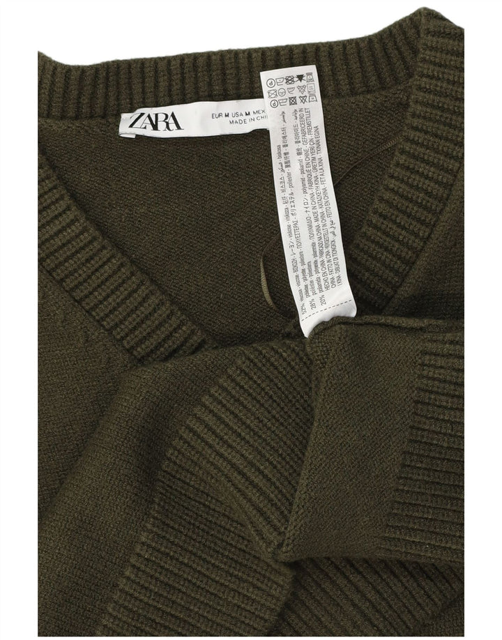 Suéter feminino Zara Crop Jumper Reino Unido 12 viscose verde médio