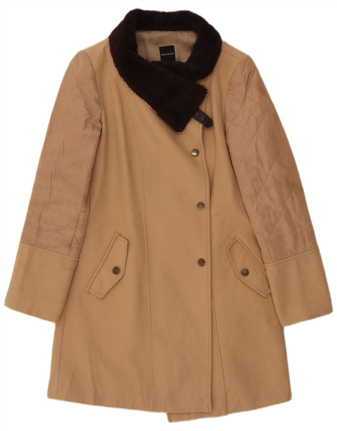 Sobretudo feminino Penny Black UK 12 lã colorblock bege médio