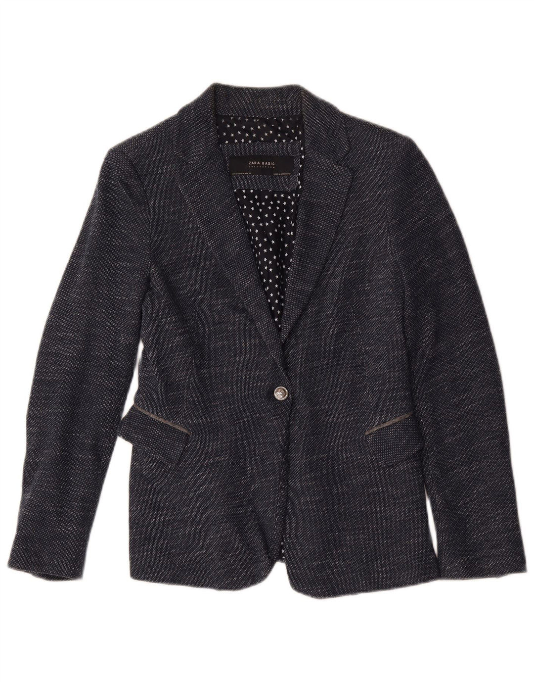 Jaqueta blazer feminina Zara com 1 botão Reino Unido 12 médio azul marinho manchado
