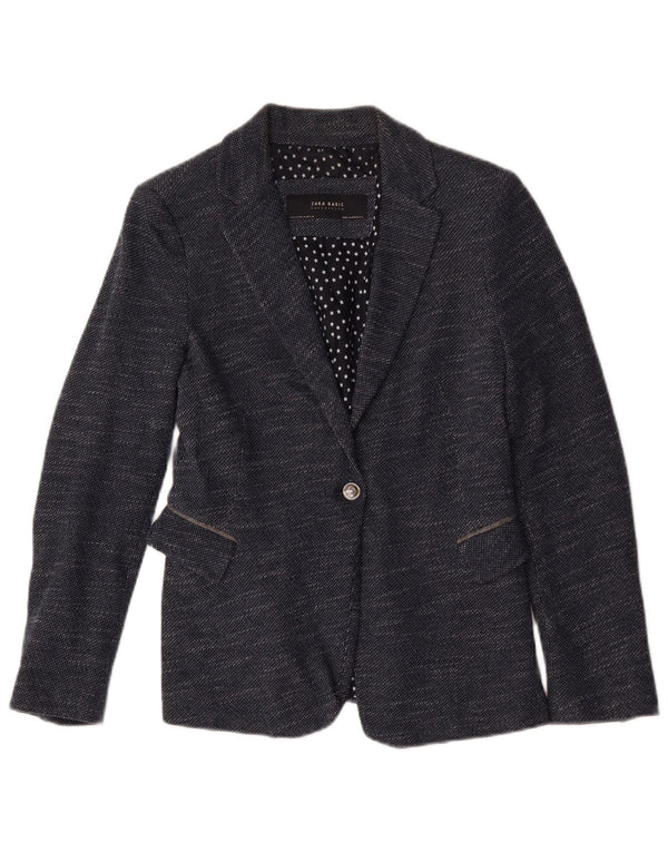 Jaqueta blazer feminina Zara com 1 botão Reino Unido 12 médio azul marinho manchado