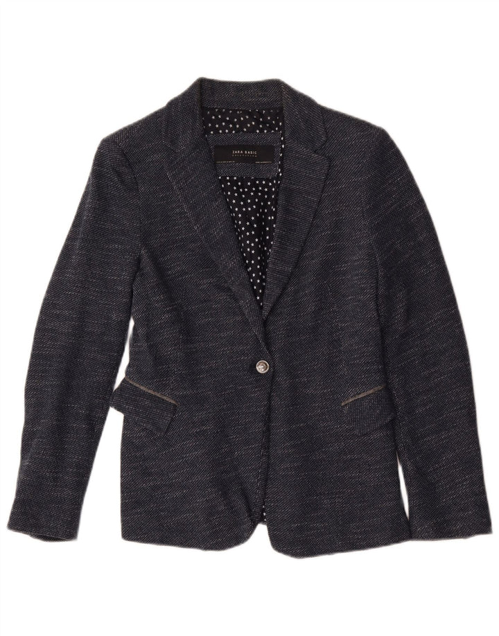 Jaqueta blazer feminina Zara com 1 botão Reino Unido 12 médio azul marinho manchado