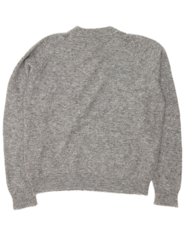Zara Suéter feminino com gola redonda, Reino Unido 16, grande, cinza, manchado, nylon