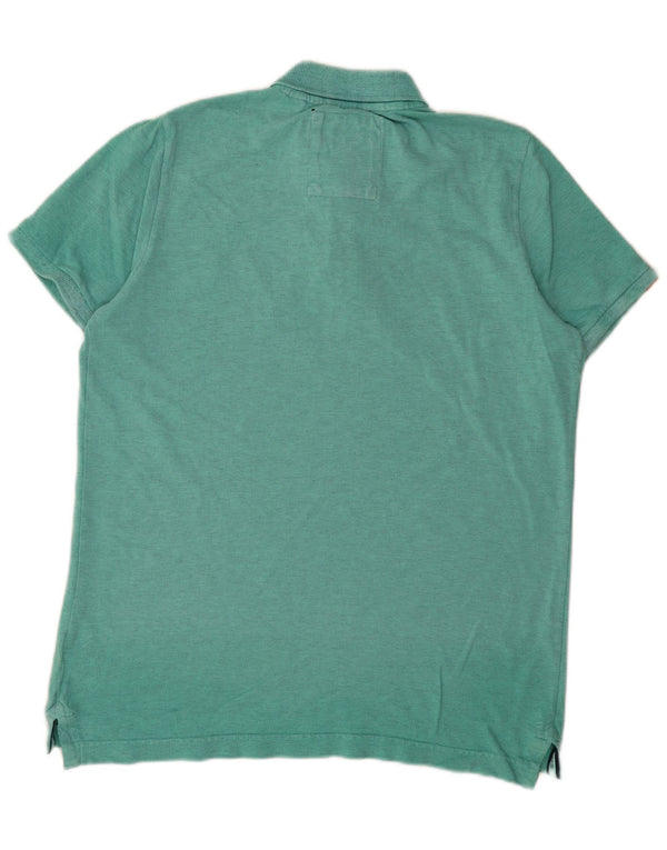 Camisa polo masculina Superdry XL turquesa manchada de algodão