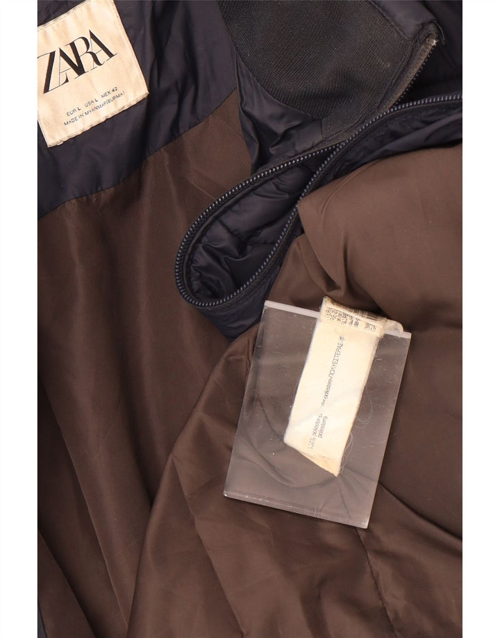 Zara Colete acolchoado masculino UK 40 grande poliéster azul marinho