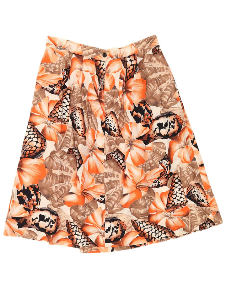 Saia feminina vintage linha A W30 médio laranja floral