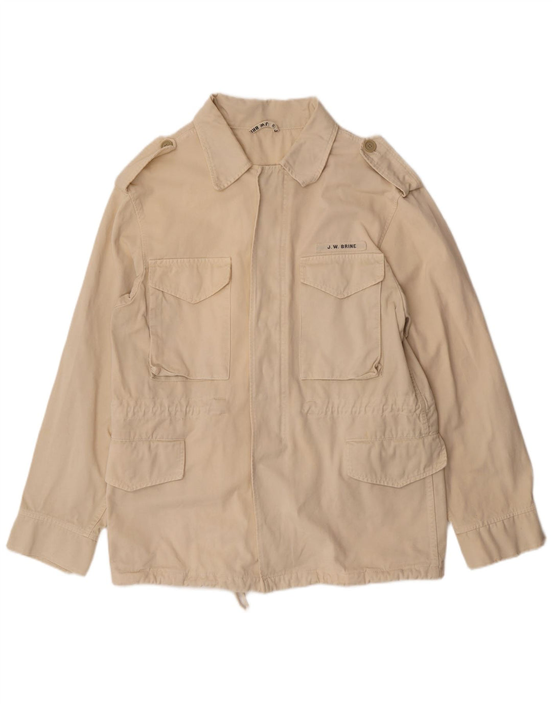 Jaqueta utilitária militar masculina VINTAGE Reino Unido 36 algodão bege pequeno