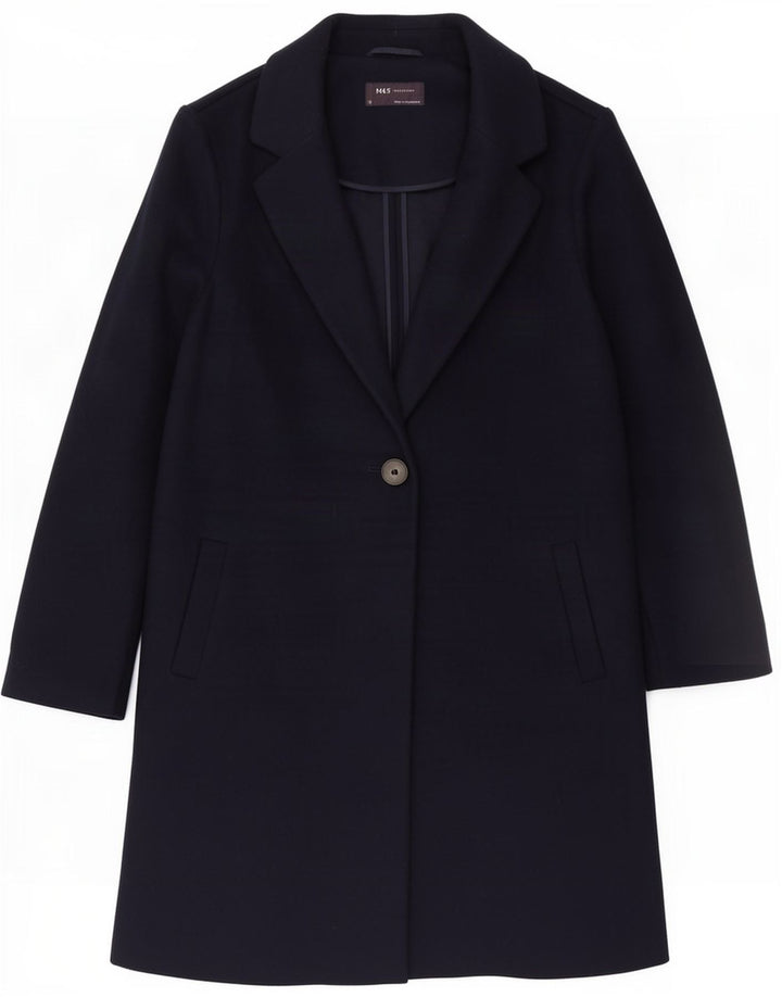 Sobretudo feminino Marks & Spencer grande tamanho UK 10 pequeno poliéster azul marinho