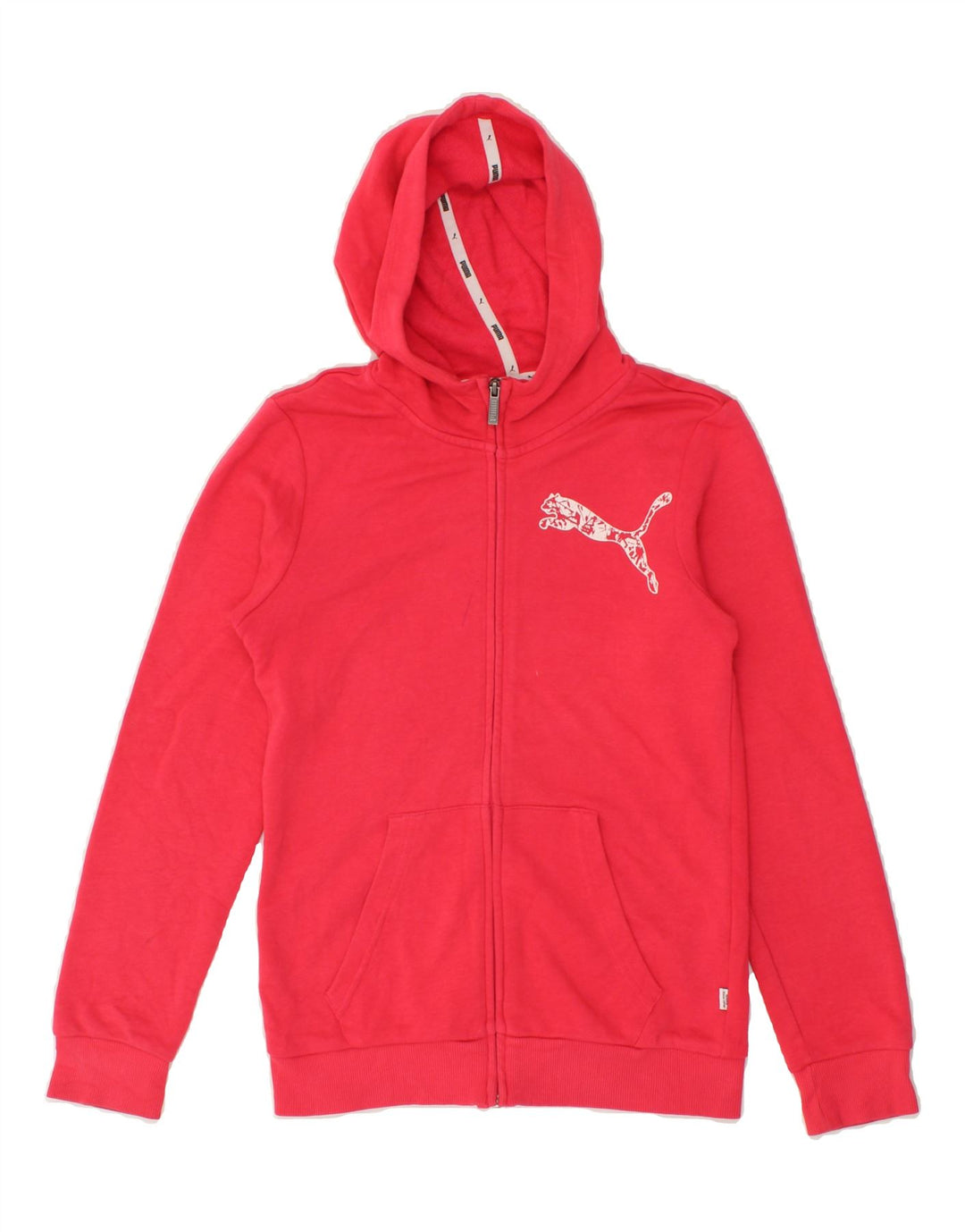 PUMA Girls Graphic Zip Hoodie Sweater 13-14 Years Pink Cotton Vintage Puma and Second-Hand Puma from Messina Hembry 