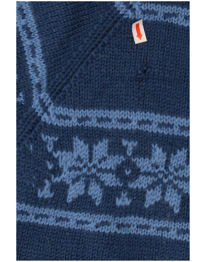 Suéter feminino VINTAGE com gola canoa Reino Unido 12 médio azul marinho Fair Isle
