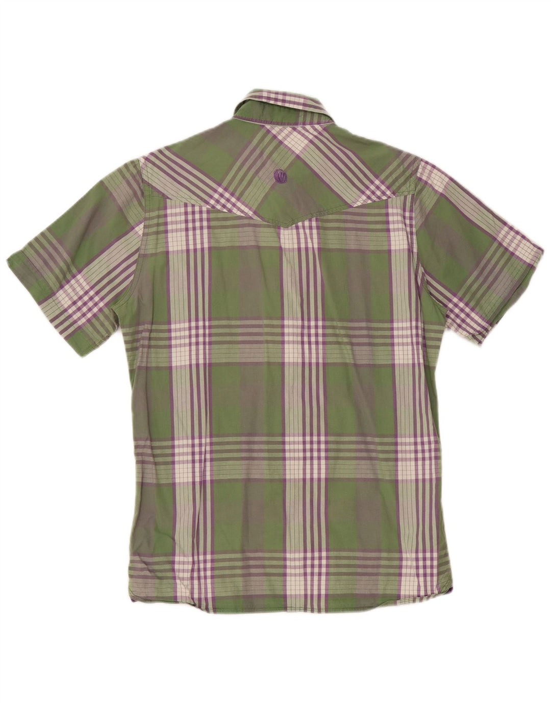 FAT FACE Camisa masculina de manga curta pequena xadrez verde de algodão