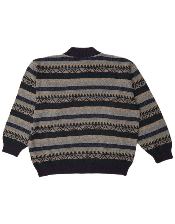 Suéter vintage masculino com gola tartaruga XL azul marinho geométrico