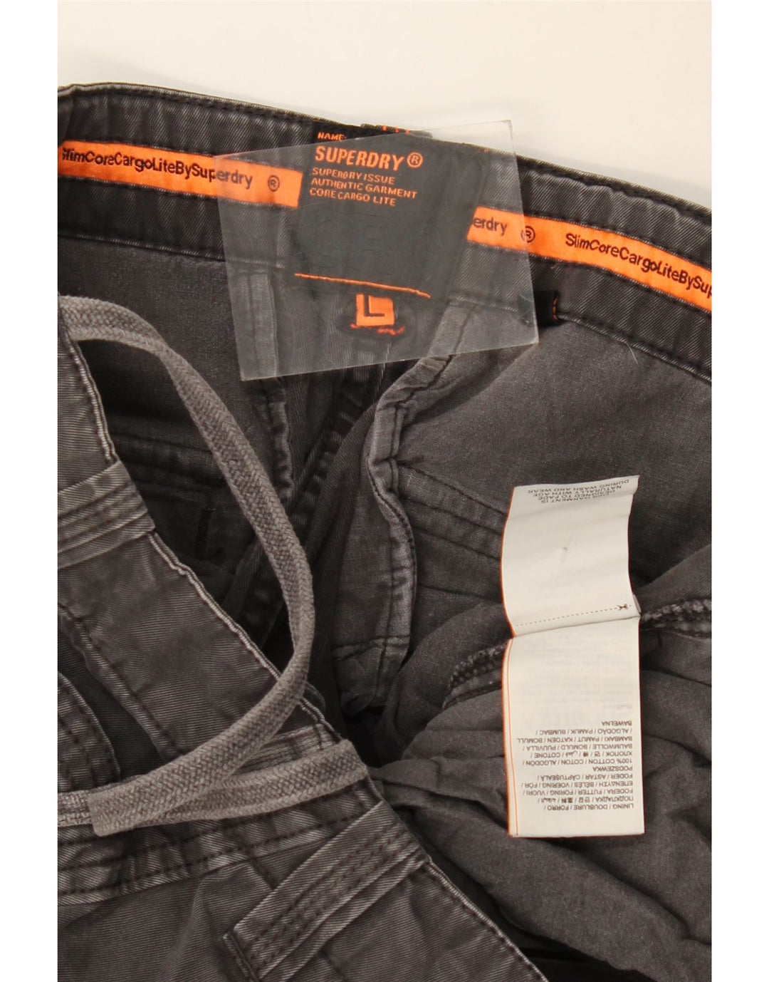 Calça cargo slim masculina SUPERDRY grande W36 L33 algodão cinza