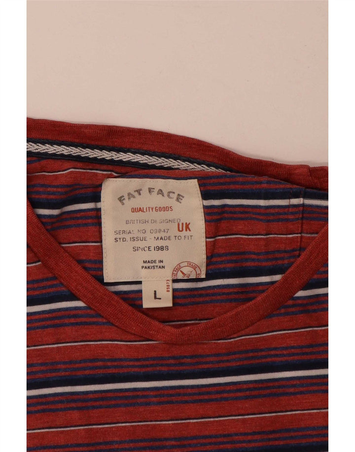 Camiseta masculina Fat Face Top grande de algodão listrado vermelho