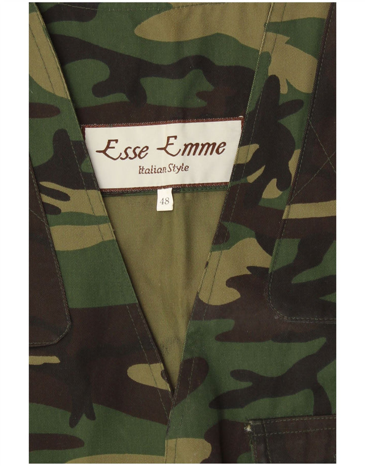 Colete utilitário masculino vintage IT 48 exército de poliéster camuflado verde médio