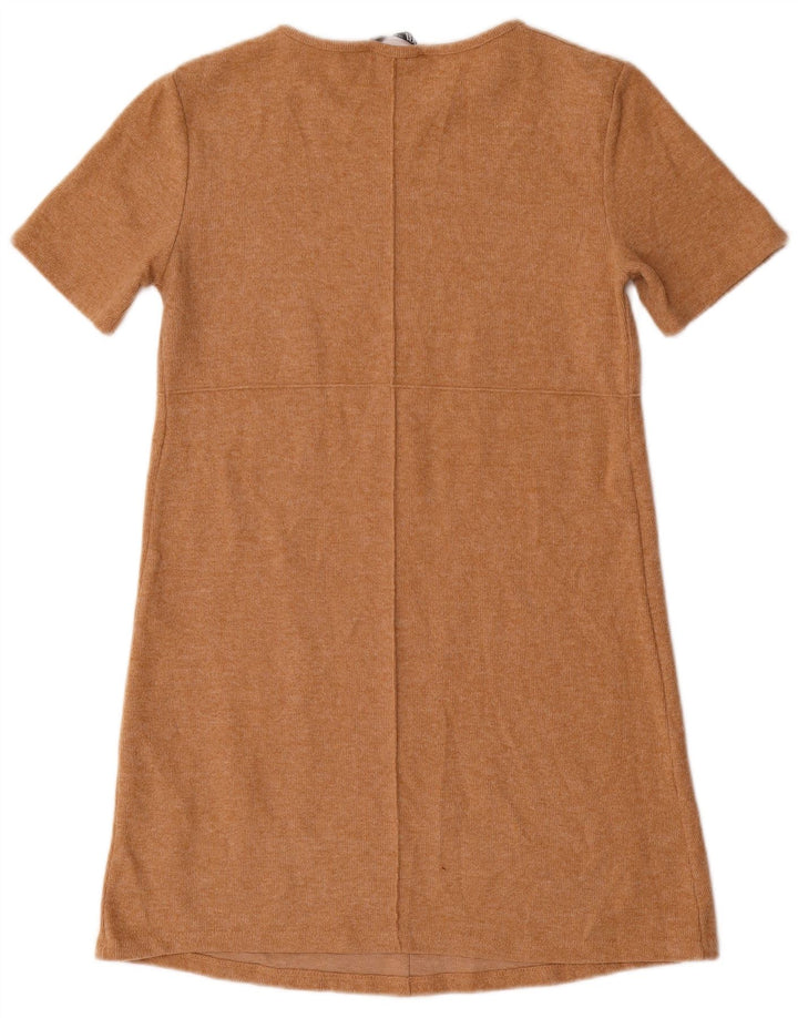 Vestido feminino Zara de manga curta com manga curta UK 12 algodão bege médio