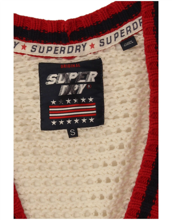 Suéter cardigã superdimensionado feminino Superdry Reino Unido 10 pequeno bloco colorido branco