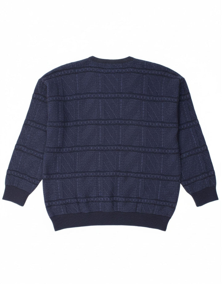 Suéter masculino MONELLO com decote em V IT 50 lã geométrica azul marinho médio