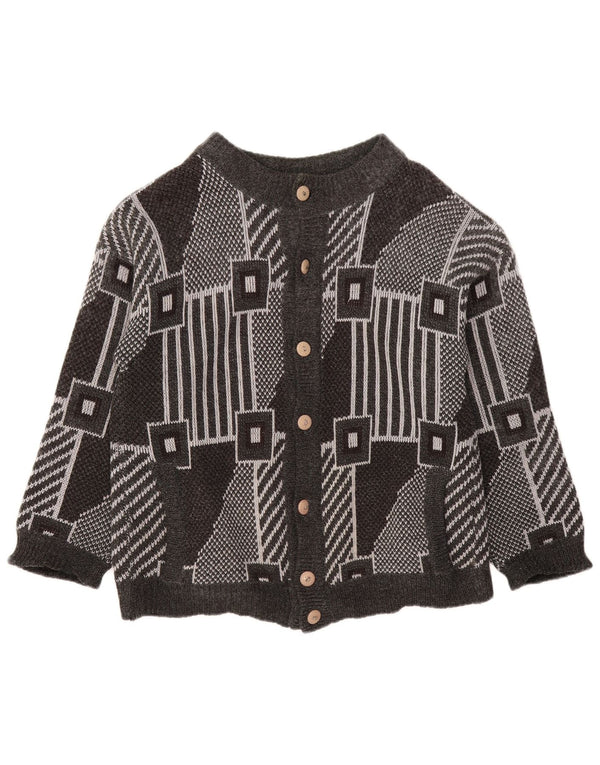 Suéter cardigã feminino VINTAGE oversized UK 18 XL cinza geométrico