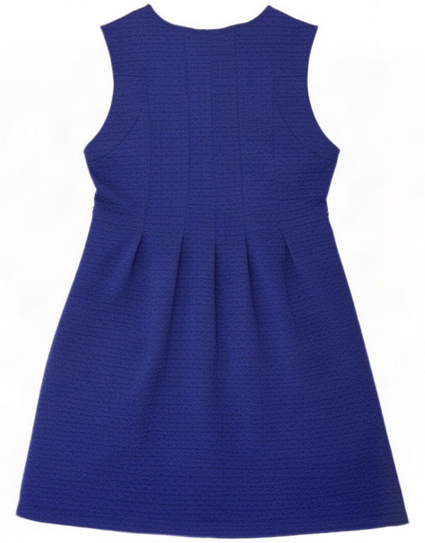 Oasis vestido feminino sem mangas evasê UK 14 poliéster geométrico azul grande