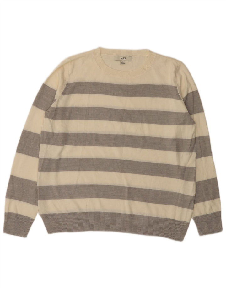 Suéter feminino Marks & Spencer com gola redonda e listrado cinza médio UK 12