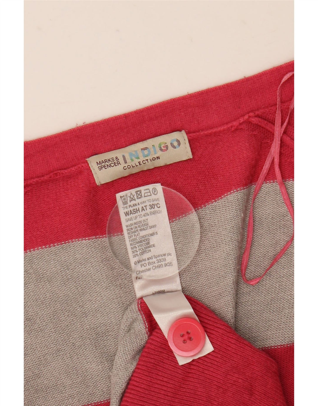 Suéter cardigã feminino Longline Marks & Spencer Reino Unido 14 listrado rosa médio