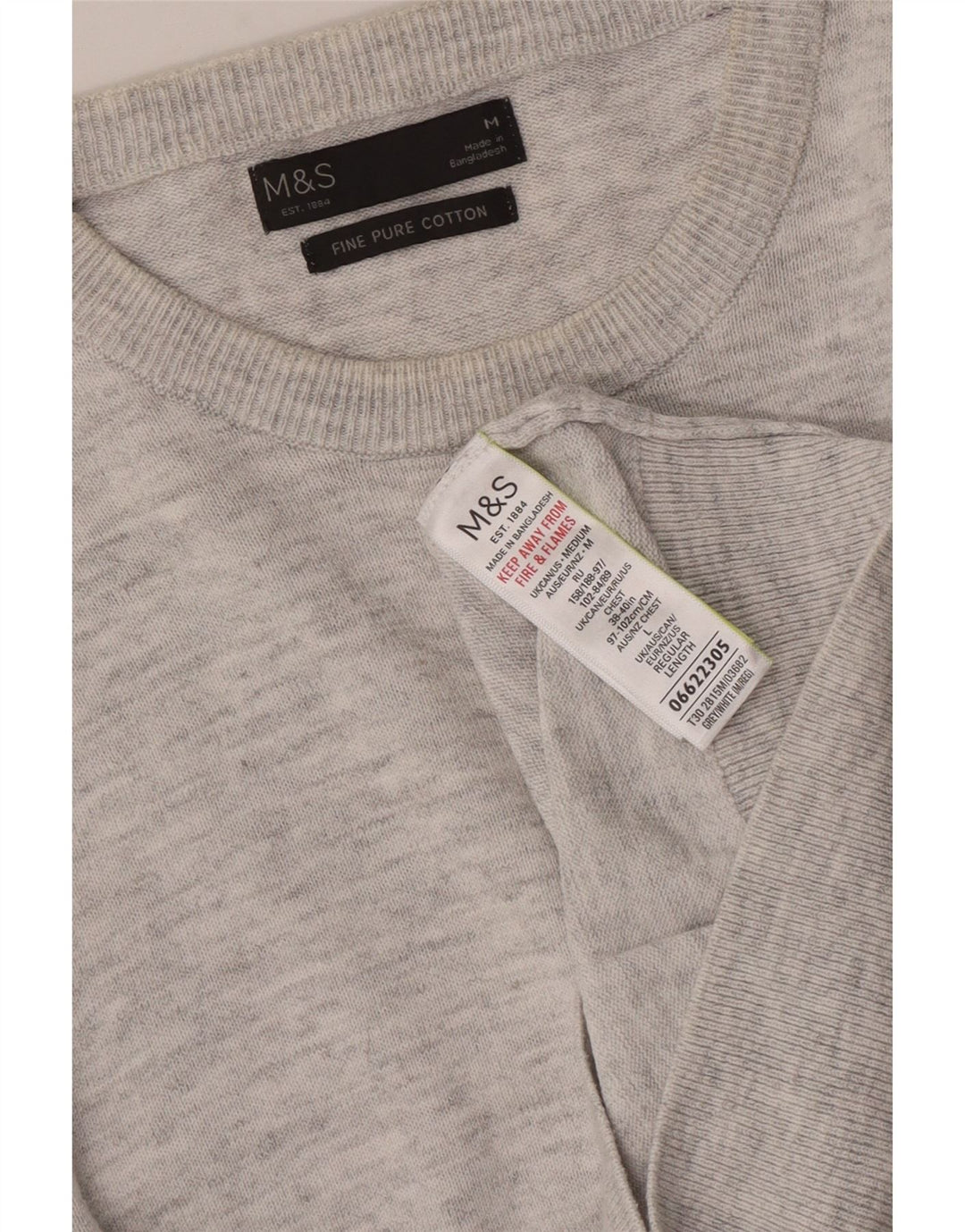 Suéter masculino Marks & Spencer com gola redonda e algodão manchado cinza médio