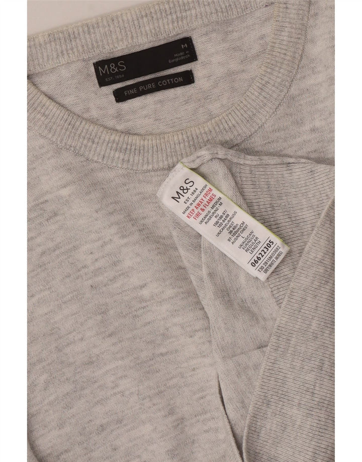 Suéter masculino Marks & Spencer com gola redonda e algodão manchado cinza médio