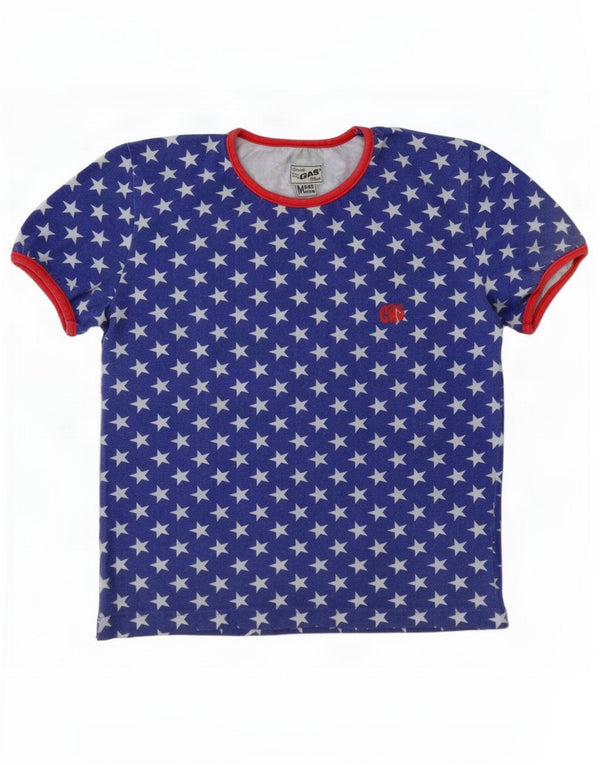 Gas Womens Abstract Pattern T-Shirt Top UK 14 Medium Blue Cotton