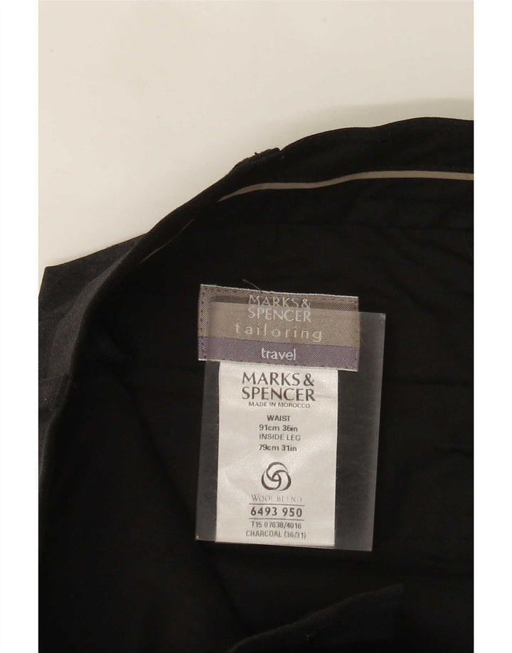 Calça masculina Marks & Spencer sob medida com pregas W36 L31 poliéster cinza