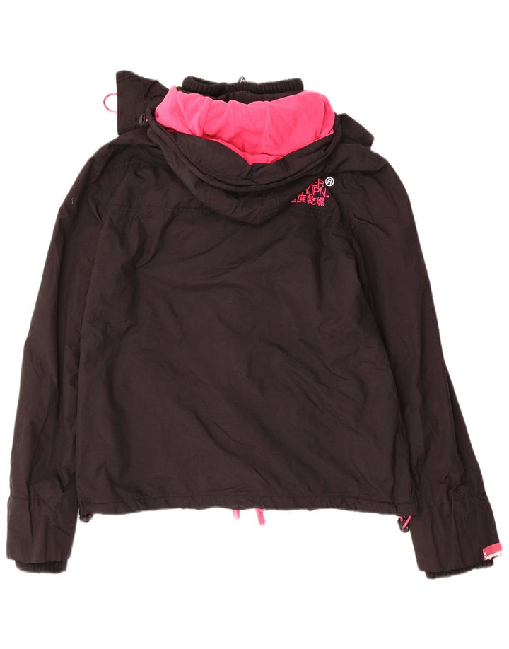 Jaqueta corta-vento feminina SUPERDRY com capuz e capuz UK 16 grande preta