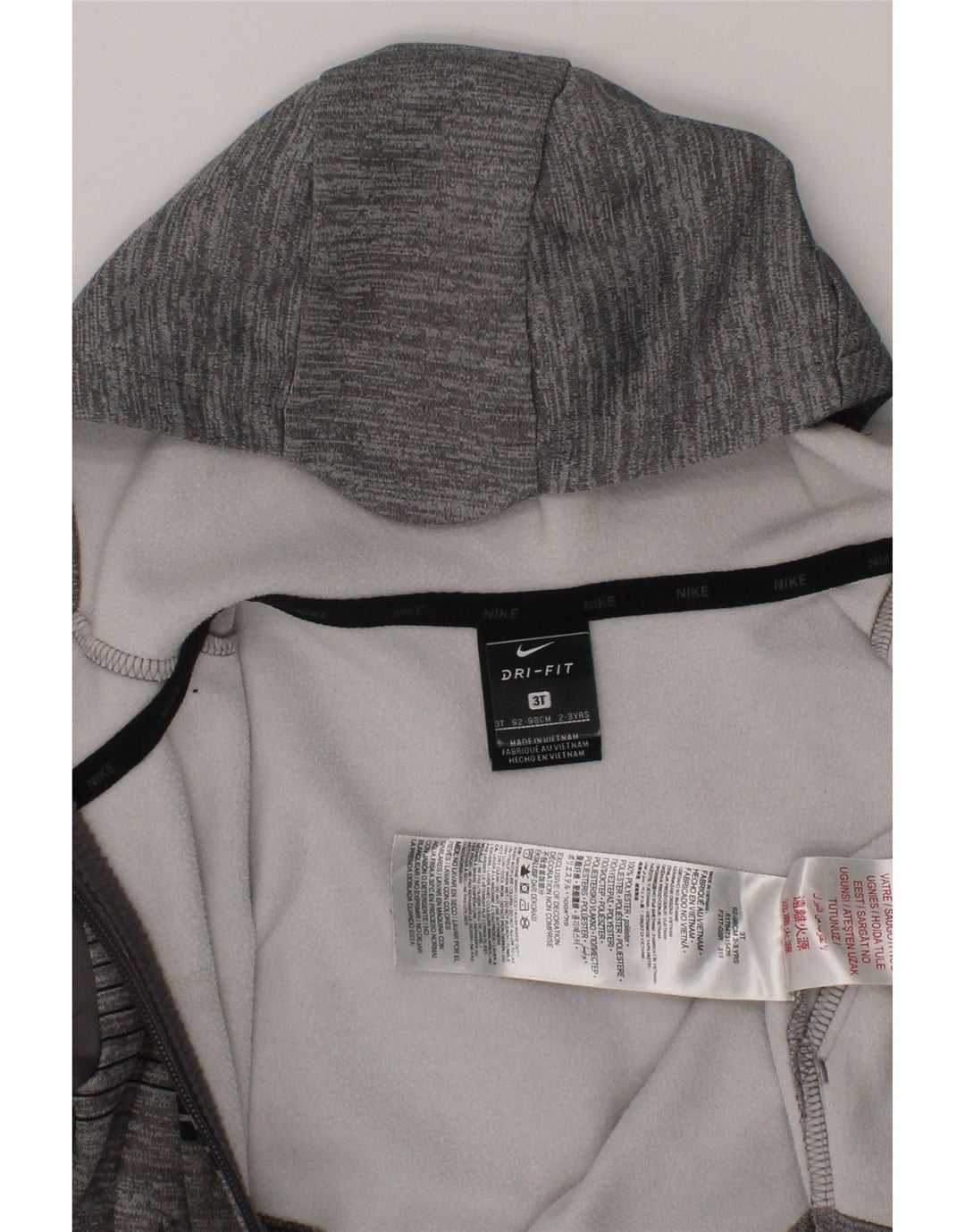 NIKE Boys Dri Fit Graphic Zip Hoodie Sweater 2-3 Years Grey Striped Vintage Nike and Second-Hand Nike from Messina Hembry 