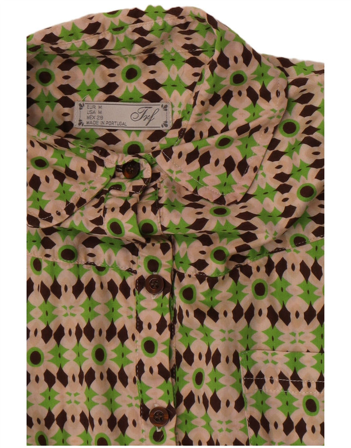 Camisa feminina de manga curta Zara Reino Unido 12 verde médio geométrico