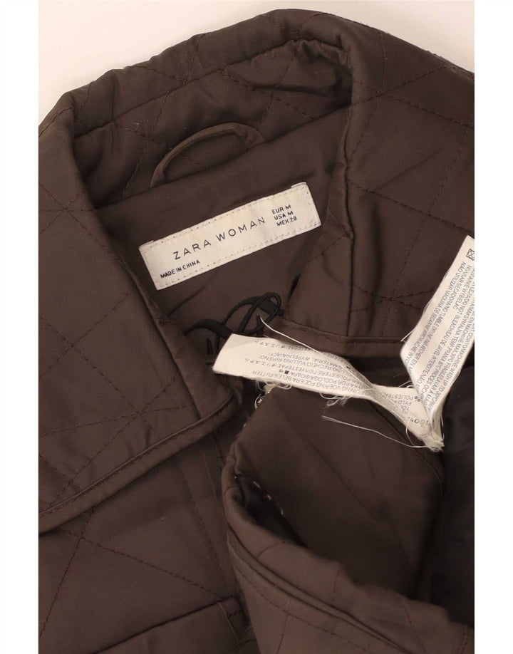 Jaqueta acolchoada feminina Zara UK 12 poliéster marrom médio