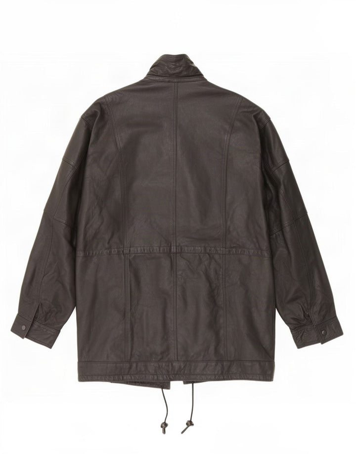 Jaqueta de couro Duffle masculina vintage UK 42 XL preta