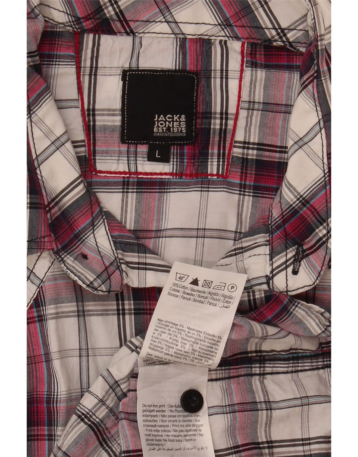Camisa gráfica masculina Jack & Jones grande algodão xadrez branco