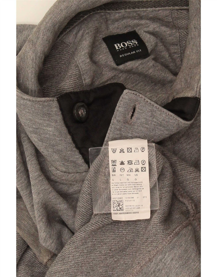Moletom masculino Hugo Boss com gola com botão e algodão cinza grande